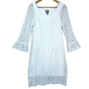 Rabbit Rabbit Rabbit Designs‎ Shift Dress Womens 14 White Angelcore Crochet Boho